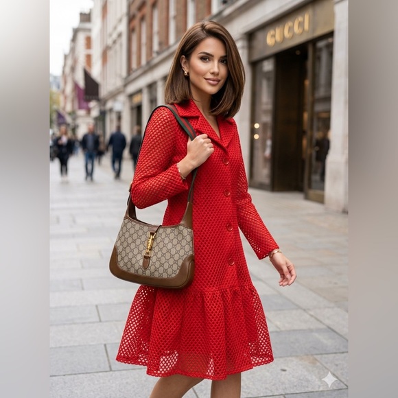 Jerry T Dresses & Skirts - Jerry T Red Mesh Button-Up Dress Ptp 19”